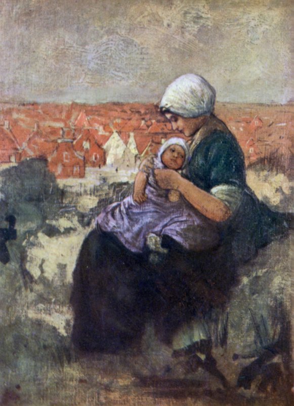 Mãe e Filho de Scheveningen (cor litho) de Nico Jungman