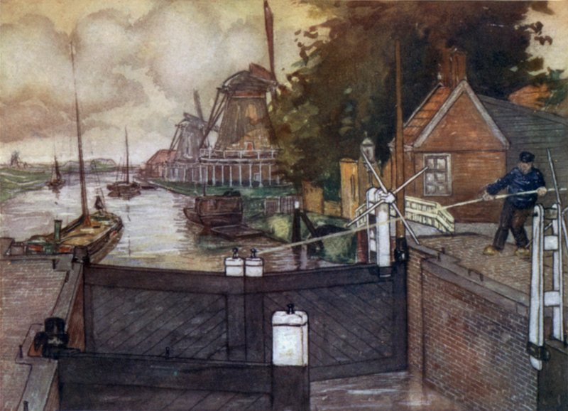 Noordervaldeursluis, Zaandam (cor litho) de Nico Jungman