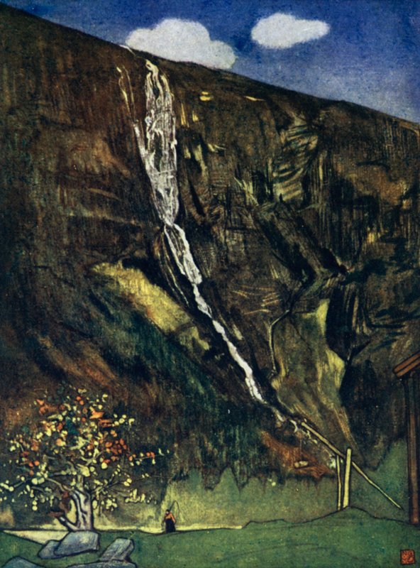Noruega: Romsdals Waterfall (cor litho) de Nico Jungman