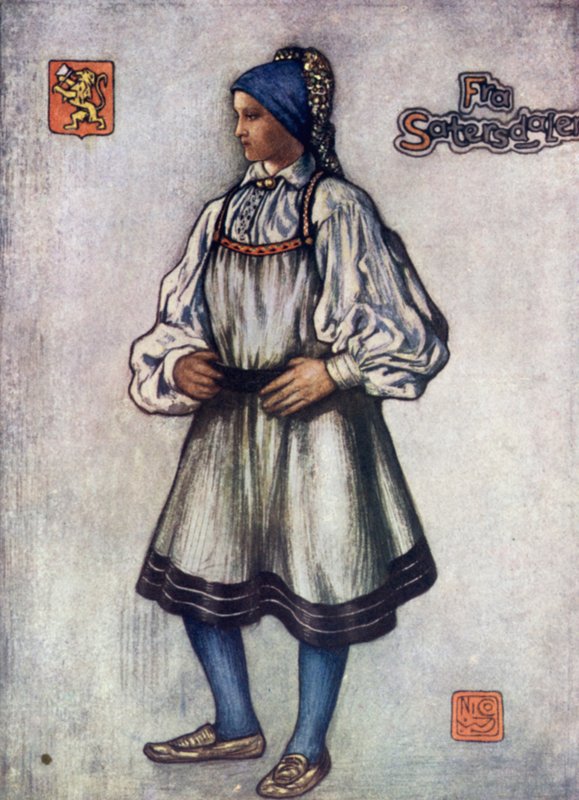 Noruega: Saetersdalen Peasant Girl (cor litho) de Nico Jungman