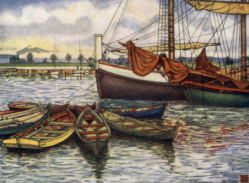 Noruega: Trondhjem, Barcos Antigos (cor litho) de Nico Jungman