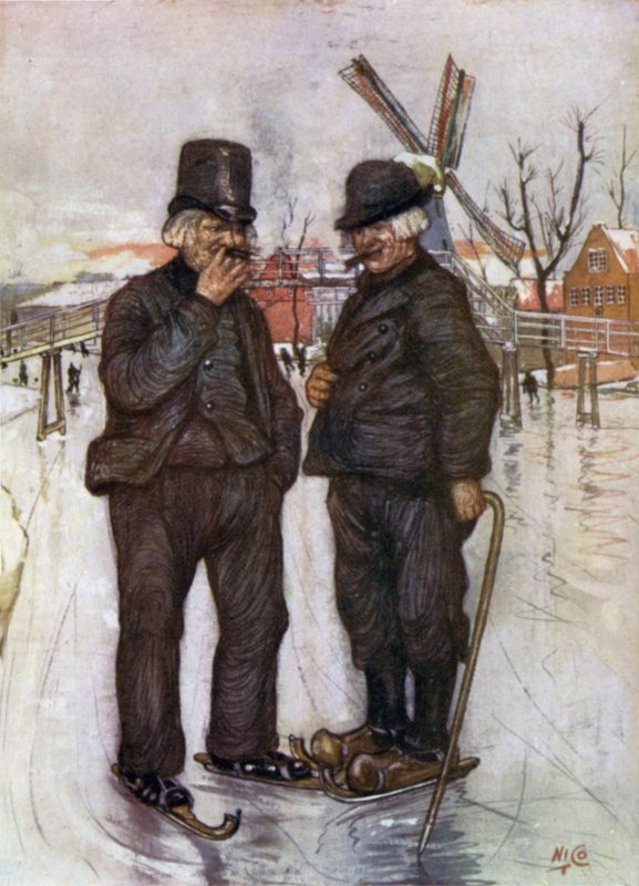 Velhos Holandeses em Patins (cor litho) de Nico Jungman