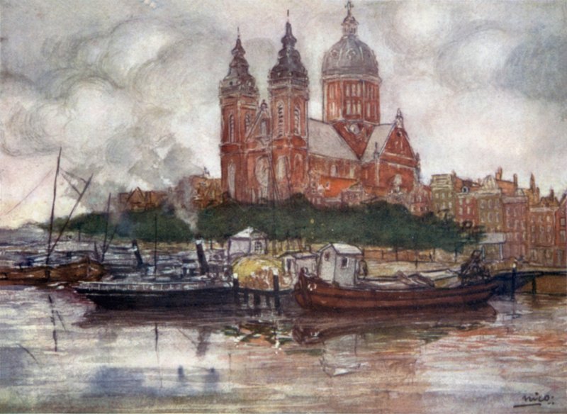 Igreja de São Nicolau, Amsterdão (cor litho) de Nico Jungman