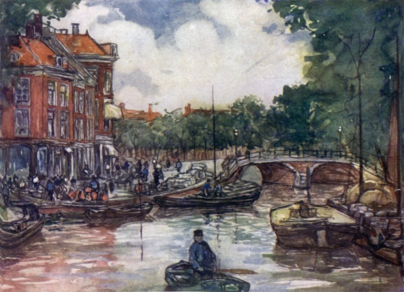 A Ponte dos Peixes, Leiden (cor litho) de Nico Jungman