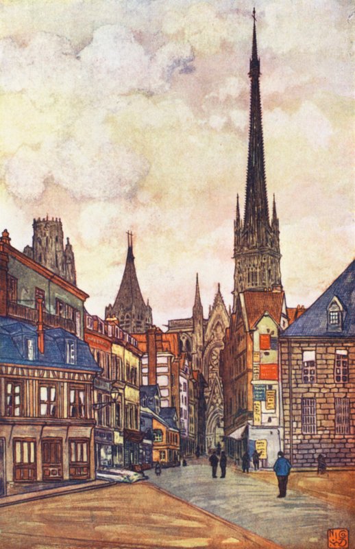 Uma rua em Rouen (litografia a cores) de Nico Jungmann