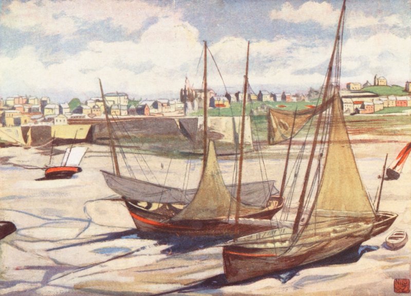 O porto na maré baixa, Granville (litografia a cores) de Nico Jungmann