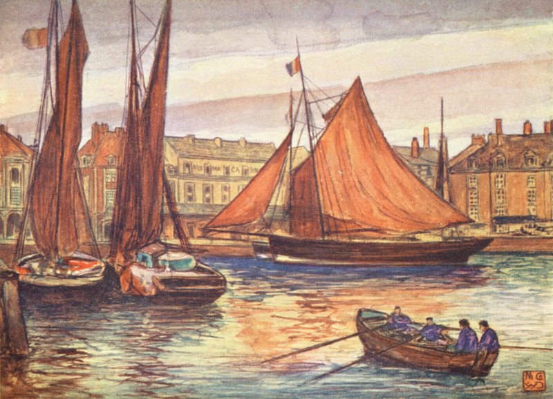 O Cais, Dieppe (litografia a cores) de Nico Jungmann
