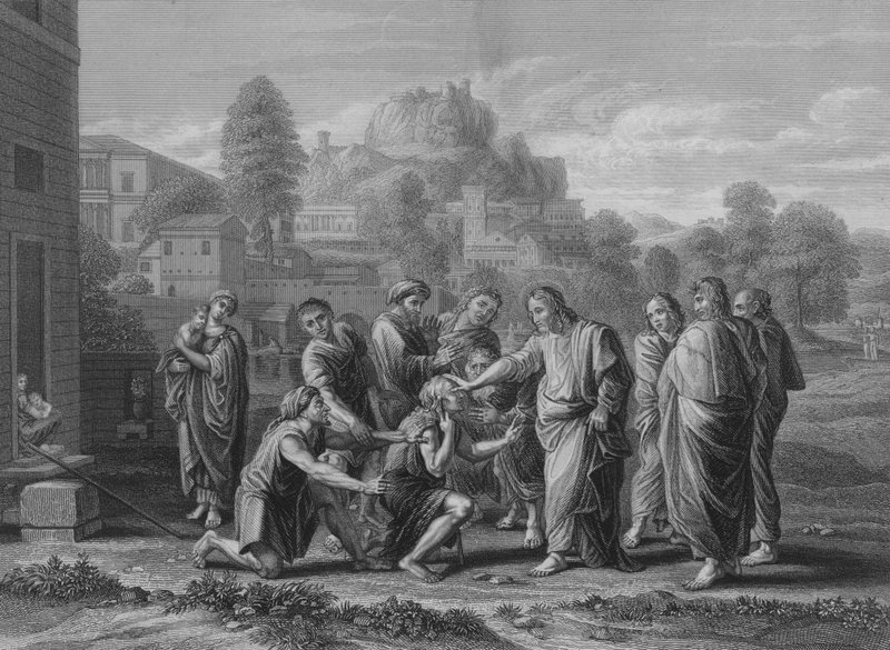 O cego recebendo sua visão de Nicolas Poussin