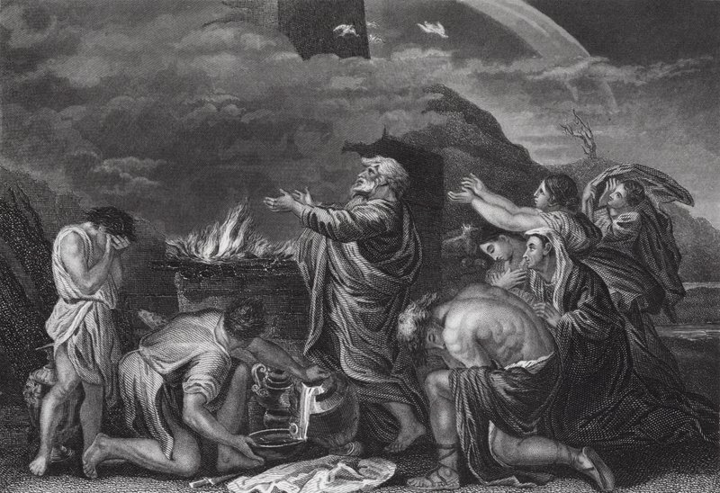 O sacrifício de Noé, Génesis, cap. 8, v 20 (gravura) de Nicolas (after) Poussin