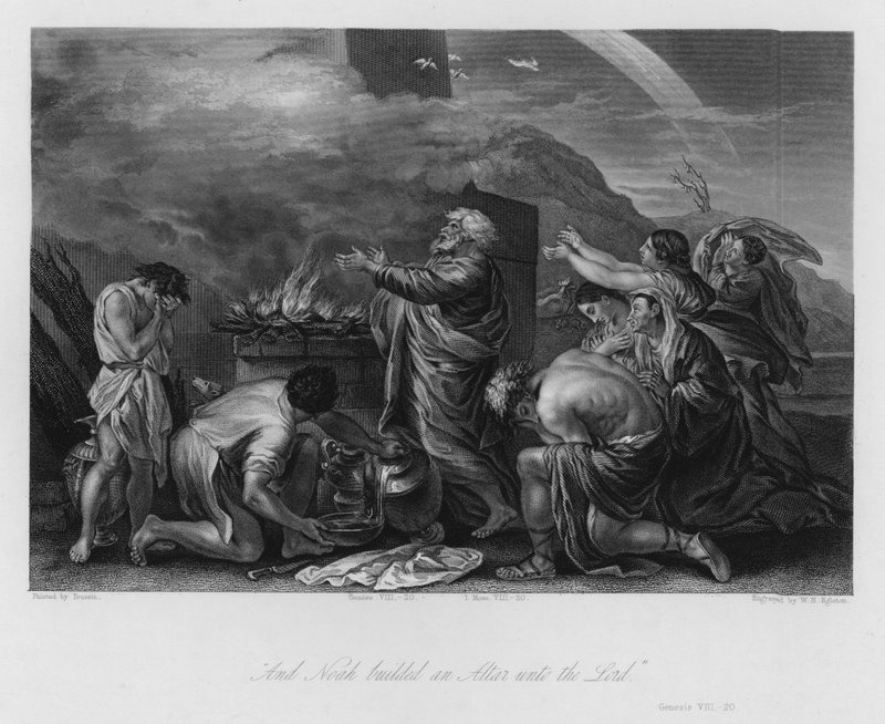 Sacrifício de Noé, Génesis VIII, 20 (gravura) de Nicolas (after) Poussin