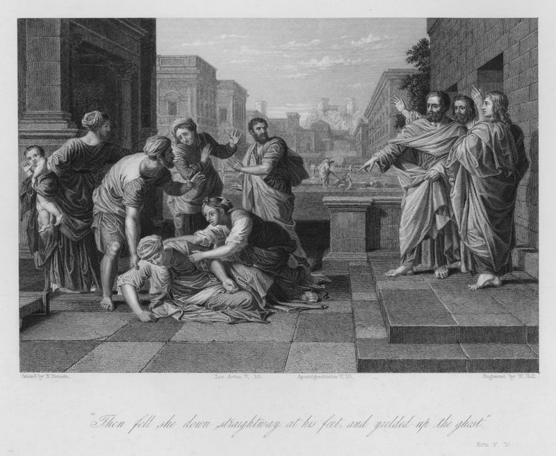 A Morte de Safira, Atos V de Nicolas (after) Poussin