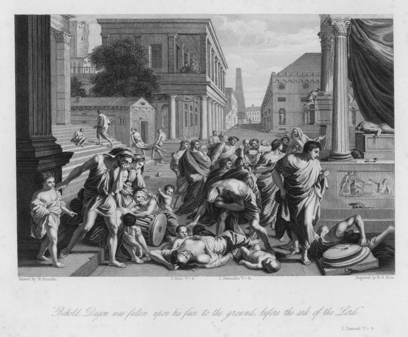 A Queda de Dagon, I Samuel V, 4 (gravura) de Nicolas (after) Poussin