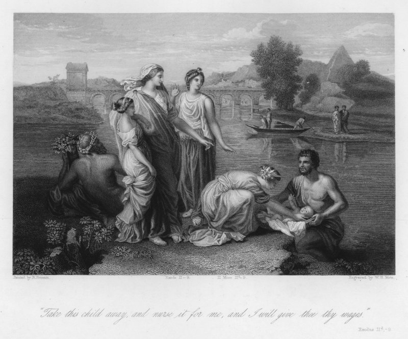 O achado de Moisés, Êxodo II, 9 (gravura) de Nicolas (after) Poussin