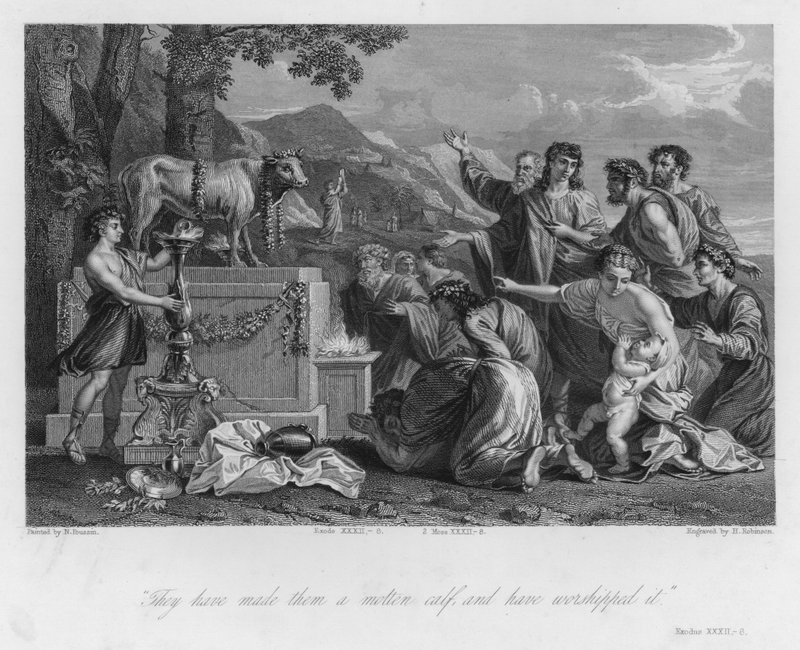 O Bezerro de Ouro, Exodus XXXII, 8 (gravura) de Nicolas (after) Poussin