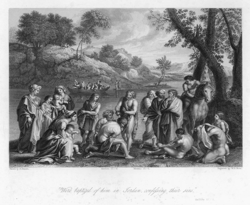 Ofício de João Batista, Mateus III, 6 (gravura) de Nicolas (after) Poussin