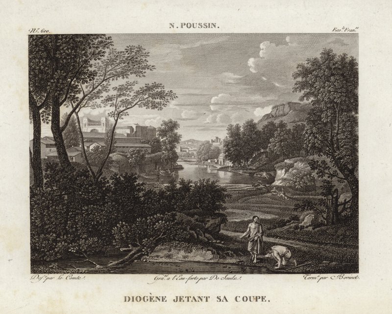Diogene jogando sua taça de Nicolas Poussin