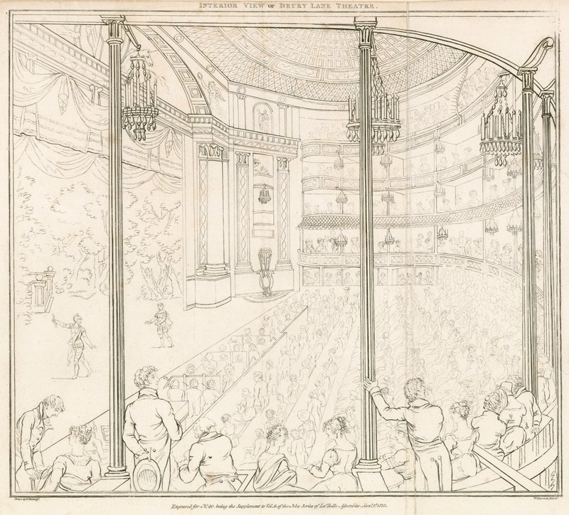 Vista interior, de, drury, pista, teatro, londres de Nicolaus von Heideloff