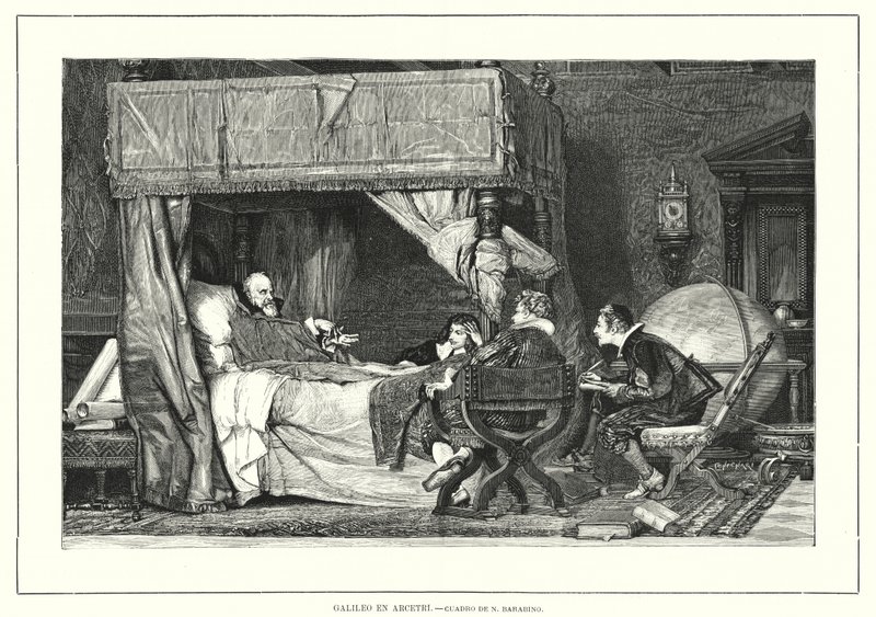 O astrônomo italiano Galileo Galilei em Arcetri, Itália, onde morreu em 1642 (Litho) de Nicolo (after) Barabino
