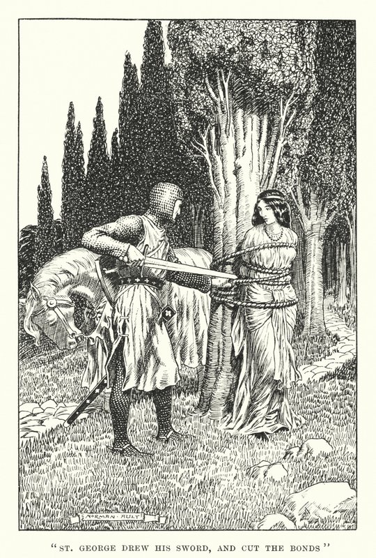 "São Jorge desembainhou a sua espada e cortou os laços" (litografia) de Norman Ault