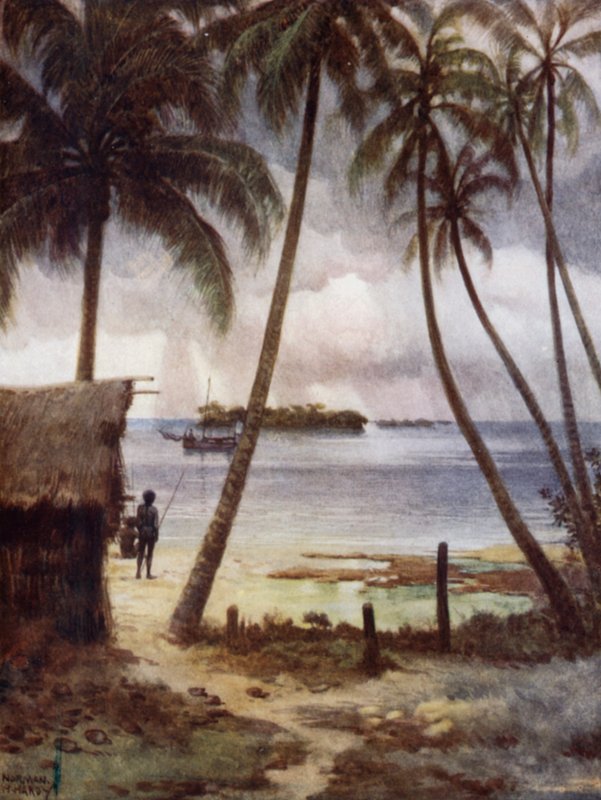 Um dia tempestuoso na Lagoa Rubiana, Ilhas Salomão (cor litho) de Norman Hardy