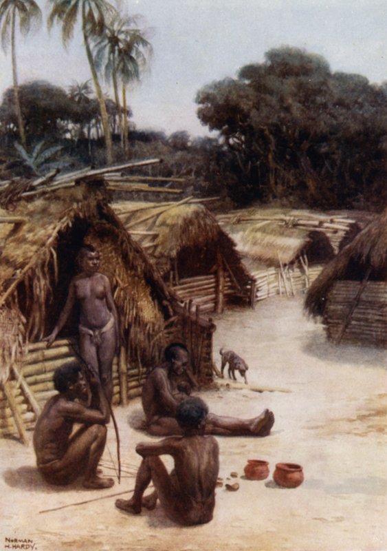 Uma Vila em Santo, Novas Hébridas (cor litho) de Norman Hardy