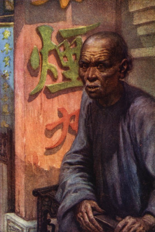 China: Um velho coolie (cor litho) de Norman Hardy