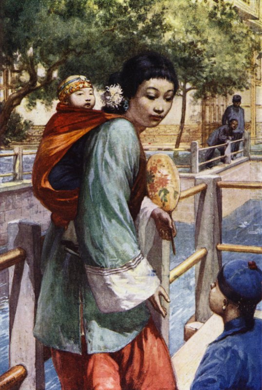 China: Menina e bebé (cor litho) de Norman Hardy