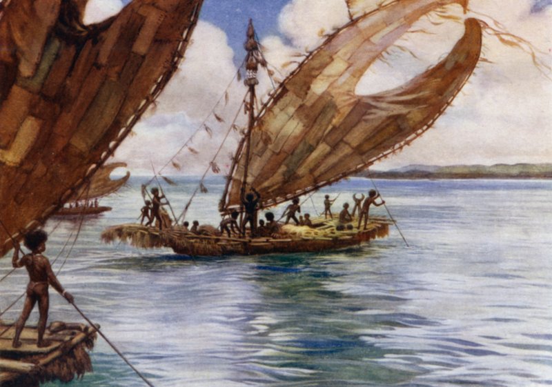 Grandes Canoas Comerciais, Nova Guiné Britânica (cor litho) de Norman Hardy