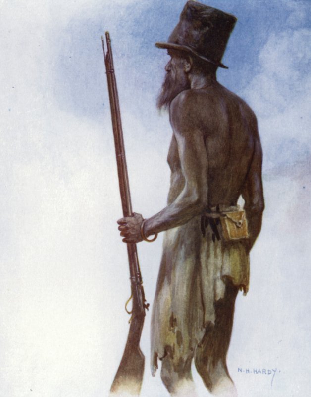 Velho Chefe Canibal que o Artista conheceu na Ilha de Aoba, Novas Hébridas (cor litho) de Norman Hardy