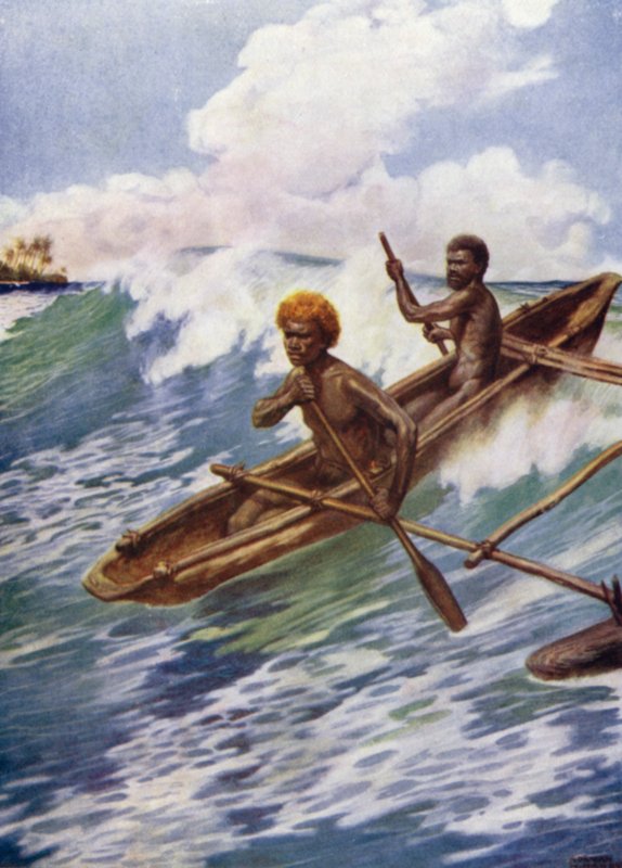 Passando o recife, Aoba, Novas Hébridas (cor litho) de Norman Hardy