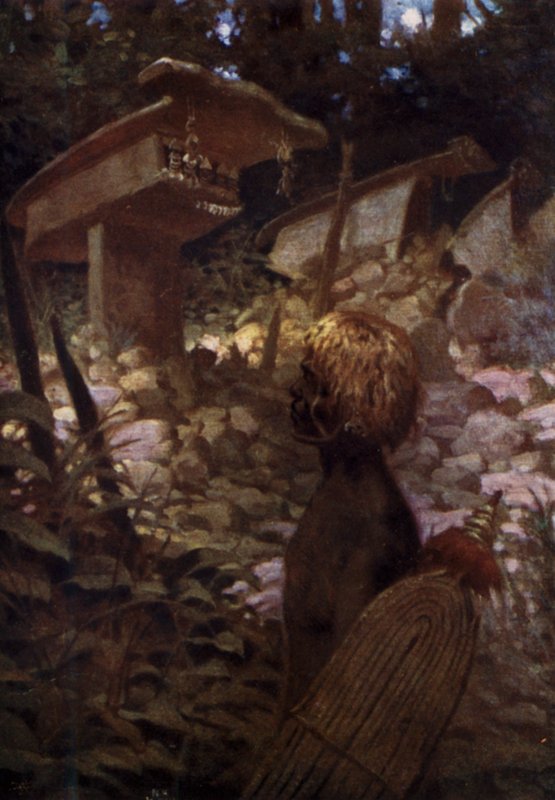 Santuários de Crânios Sagrados, Ilhas Salomão Britânicas (cor litho) de Norman Hardy