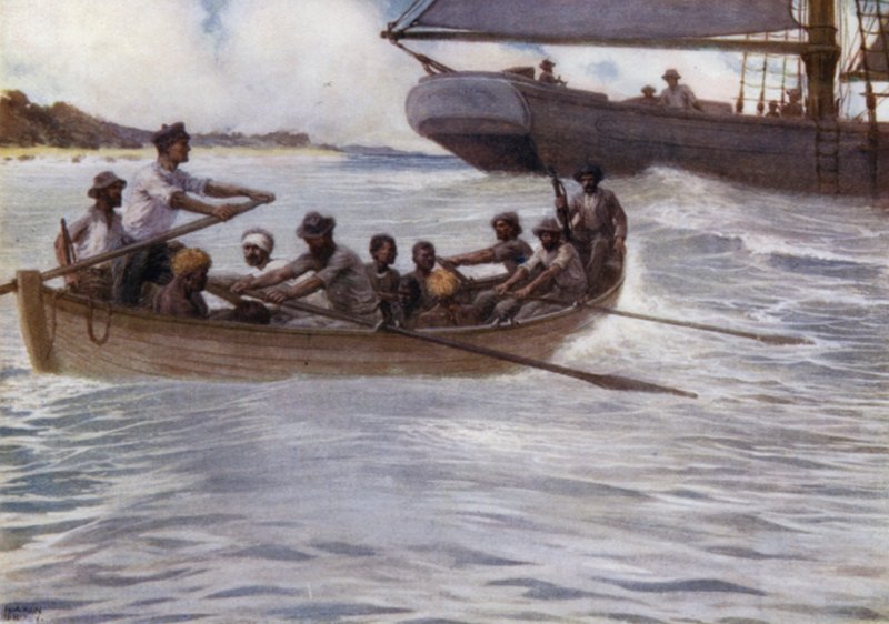 Os "Blackbirders" nas Ilhas Salomão (cor litho) de Norman Hardy