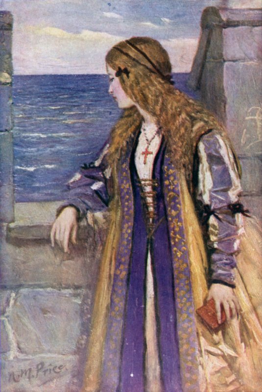 Clara sobre as ameias de Tantallon (cor litho) de Norman Mills (after) Price