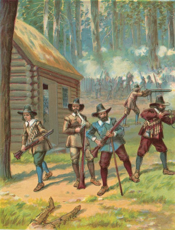 Os peregrinos que lutam contra os índios de North American