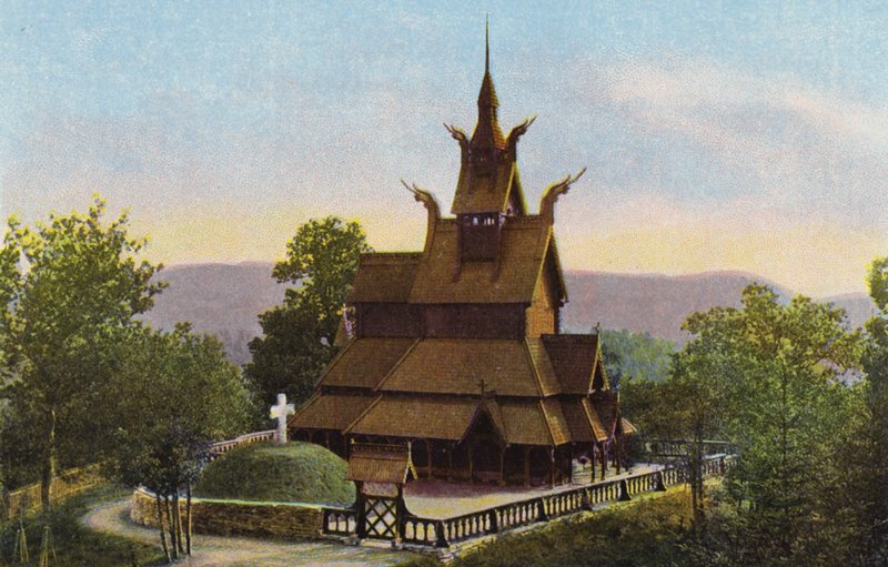 Norge / Noruega: Fantoft Stavkirke (fotografia a cores) de Norwegian Photographer