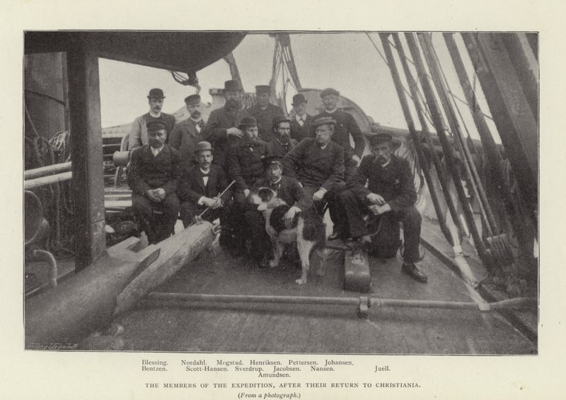 Os membros da expedição, após seu retorno à Christiania (foto a p/b) de Norwegian Photographer