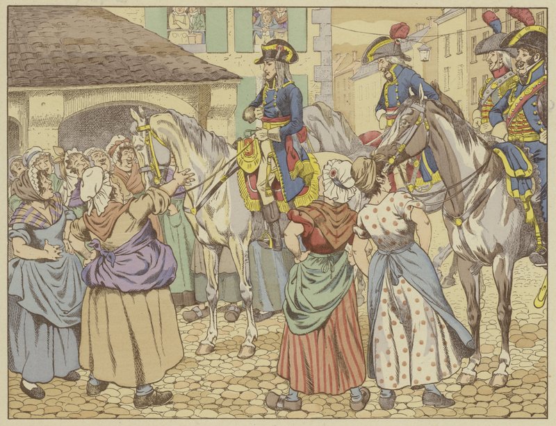Em Paris, em 1795, durante uma fome, uma mulher de peixe censurou Napoleão por engordar às custas do povo. Sorrindo, ele respondeu Olhe para mim e diga qual dos dois de nós é o mais gordo (cor acesa de Onfray de Breville Job