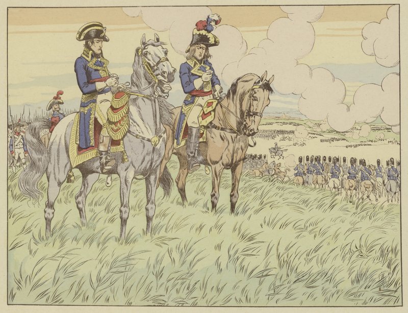 Napoleão e general Louis Desaix na Batalha de Marengo, 24 de junho de 1800 de Onfray de Breville Job