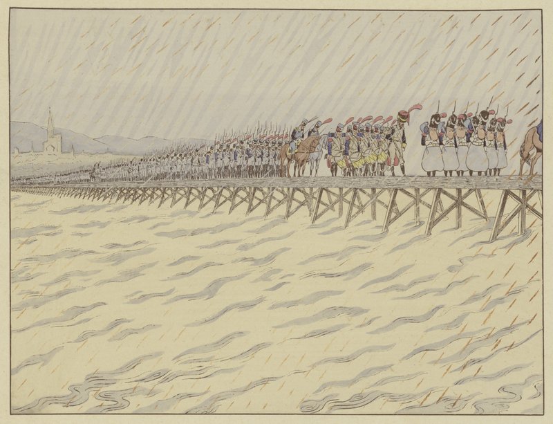 Napoleão e seu exército cruzando o Reno em Kehl, 1º de outubro de 1805 de Onfray de Breville Job