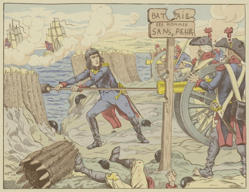 Napoleão carregando um canhão como um soldado comum no cerco de Toulon, 1793 de Onfray de Breville Job