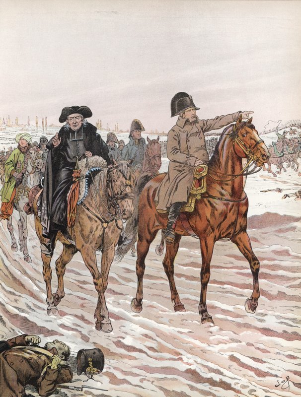 Napoleão, andando ao lado de Abbe Henriot, 1814 de Onfray de Breville Job