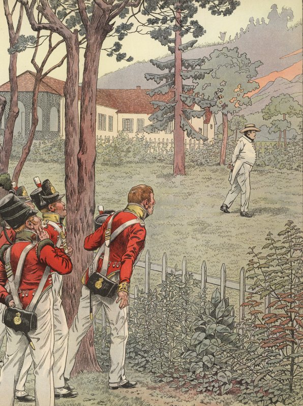 Napoleão andando em seu jardim quando preso em Santa Helena de Onfray de Breville Job
