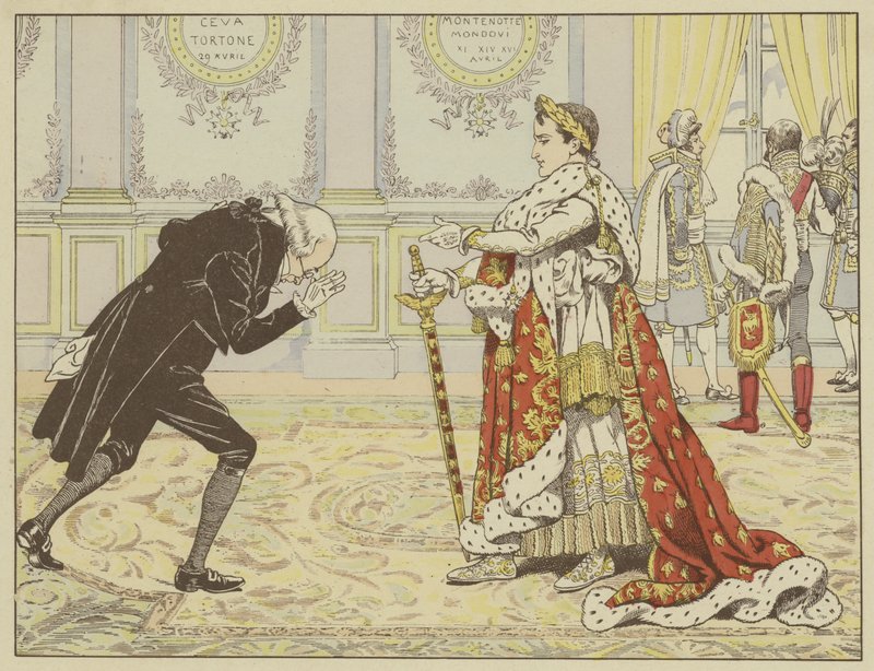 Na manhã de sua coroação, percebendo o notário de Josefina, Napoleão disse a ele, rindo: Bem, Maitre Ragideau, aqui está a capa! E aqui está a espada! de Onfray de Breville Job