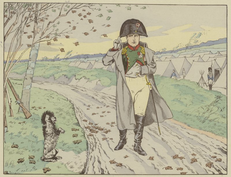 Os soldados da Velha Guarda treinaram seus cães para saudar o imperador, que retornou suas saudações, 1805 de Onfray de Breville Job