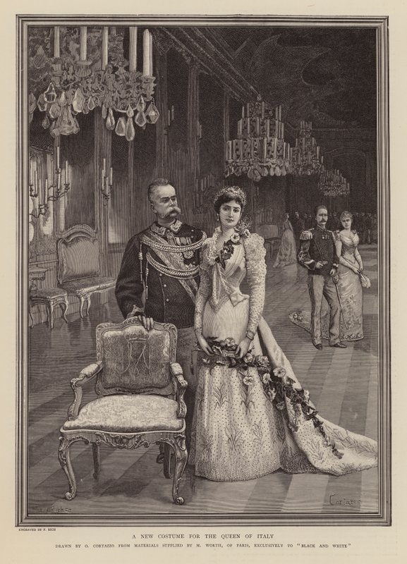 Vestido novo para Margarida de Saboia, rainha de Itália (gravura) de Oreste Cortazzo