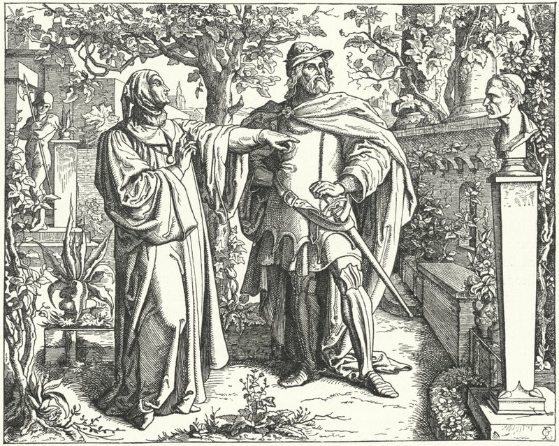 O Sacro Imperador Romano-Germânico Carlos IV com o poeta renascentista italiano Petrarca, século XIV de Oskar Pletsch