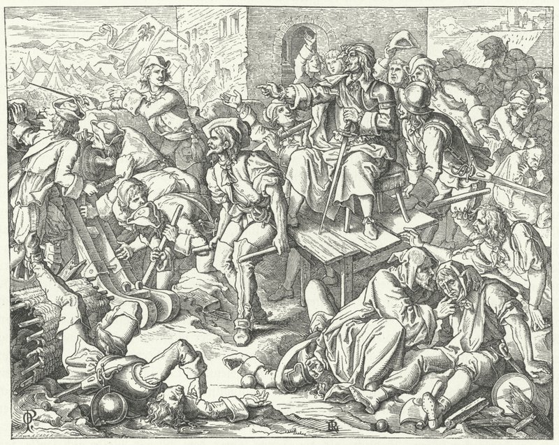 O conde ferido Ernst Rudiger von Starhemberg entre os defensores de Viena, 1683 de Oskar Pletsch