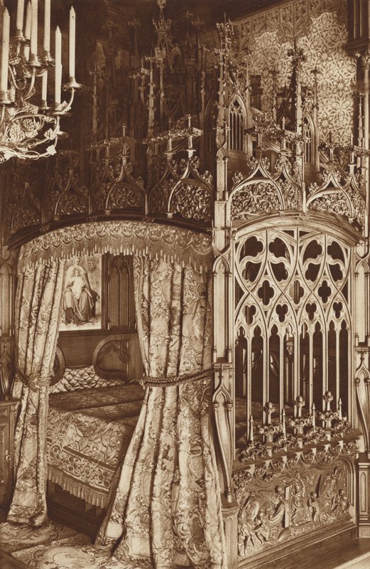 Bavarian Kings-Castle Neuschwanstein, cama gótica do quarto de cama de Otto Ballerstedt