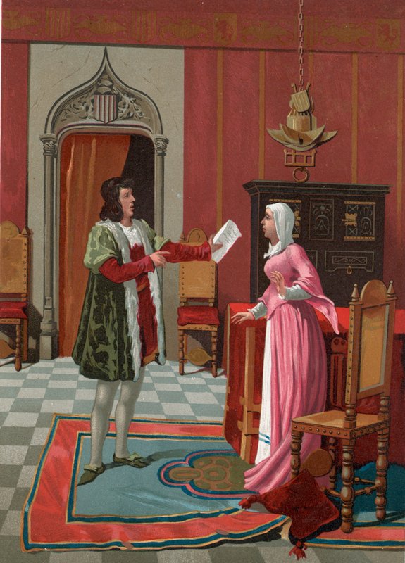 Enrique de Villena dizendo a sua esposa que ele foi eleito mestre de Calatrava de P. Y. Valor