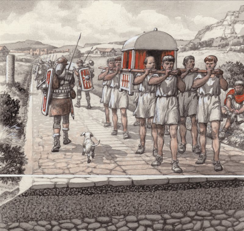 Uma estrada romana (guache sobre papel) de Pat (1907-95) Nicolle
